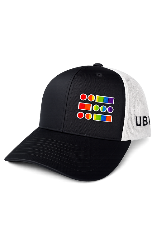 U B U. Trucker Style Pride Hat- Black, White mesh
